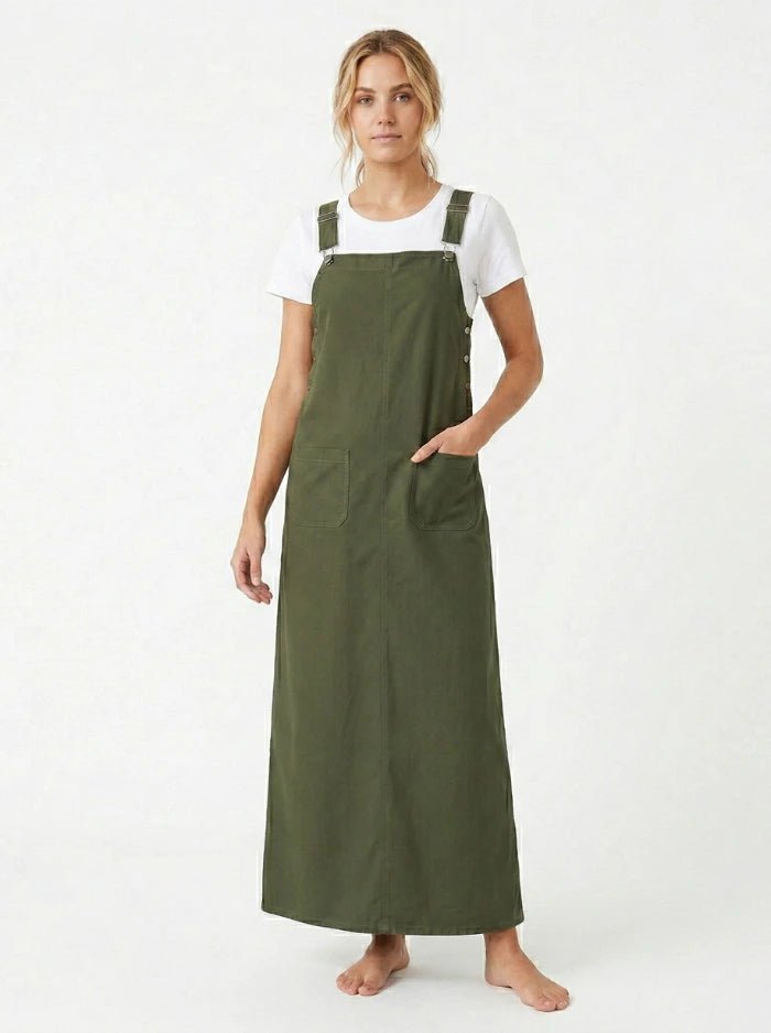 Square Neck Sleeveless Overall Dress-Overall Dresses-CAMOUFIT-Army Green-S-Camoufit
