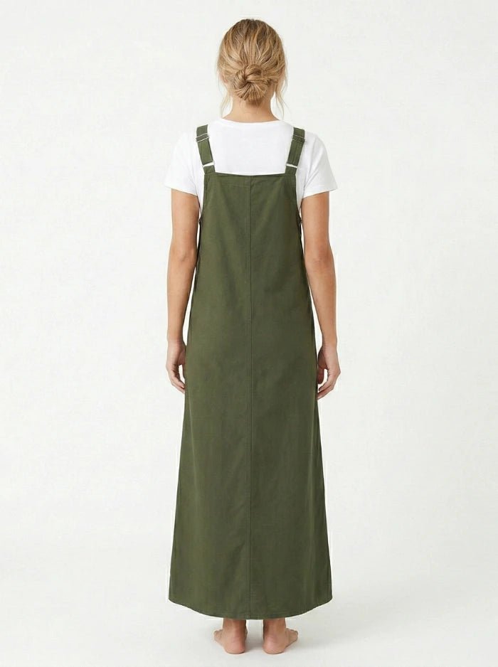 Square Neck Sleeveless Overall Dress-Overall Dresses-CAMOUFIT-Army Green-S-Camoufit