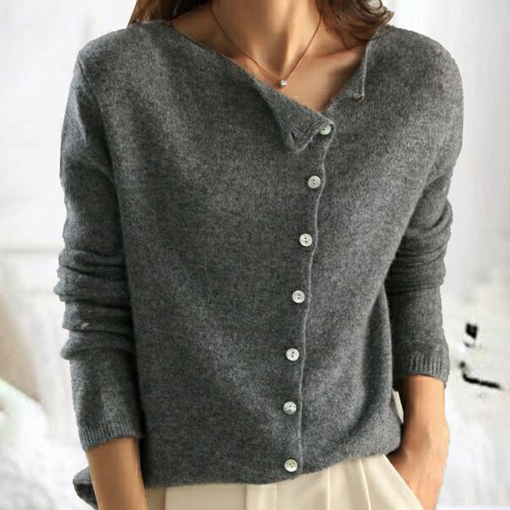 Bellune | Women's Elegant Cardigan with Asymmetrical Buttons Soft Knit Relaxed Fit Cosy Layer-Womens' Cardigan-Grey-One size-