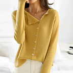 Bellune | Women's Elegant Cardigan with Asymmetrical Buttons Soft Knit Relaxed Fit Cosy Layer-Womens' Cardigan-Yellow-One size-