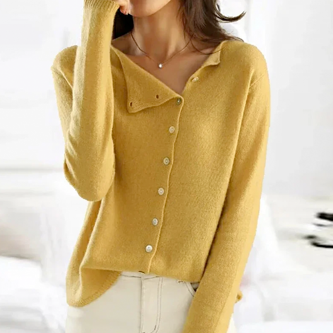 Bellune | Women's Elegant Cardigan with Asymmetrical Buttons Soft Knit Relaxed Fit Cosy Layer-Womens' Cardigan-Yellow-One size-