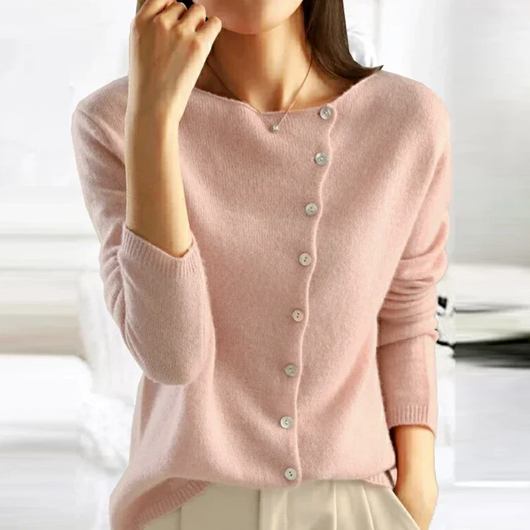 Bellune | Women's Elegant Cardigan with Asymmetrical Buttons Soft Knit Relaxed Fit Cosy Layer-Womens' Cardigan-Pink-One size-