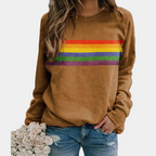 Lunaria | Rainbow Stripe Sweatshirt for Women – Knit Relaxed Fit-Women's Sweater-Khaki-S-Camoufit