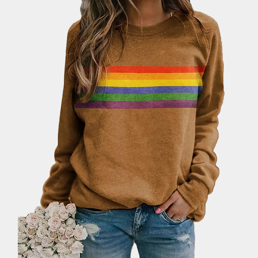 Lunaria | Rainbow Stripe Sweatshirt for Women – Knit Relaxed Fit-Women's Sweater-Khaki-S-Camoufit