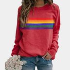 Lunaria | Rainbow Stripe Sweatshirt for Women – Knit Relaxed Fit-Women's Sweater-Red-S-Camoufit