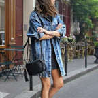 Suzie Long Denim Jacket for Women - Casual Button Coat with Pockets-Women's Denim Jacket-Blue-S-Camoufit