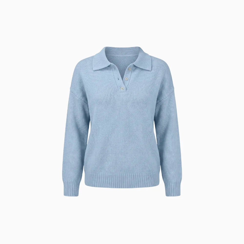 Penelope | Knit Polo Sweater Women Soft Stretch Elegant Fit-Women's Sweater-Light Blue-S-Camoufit