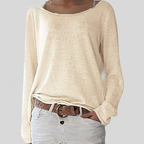 Roséa | Women's Lightweight Pullover Jumper Soft Relaxed Fit Round Neck Cosy Casual Sweater-Women's Long Sleeve Tops-Beige-S-