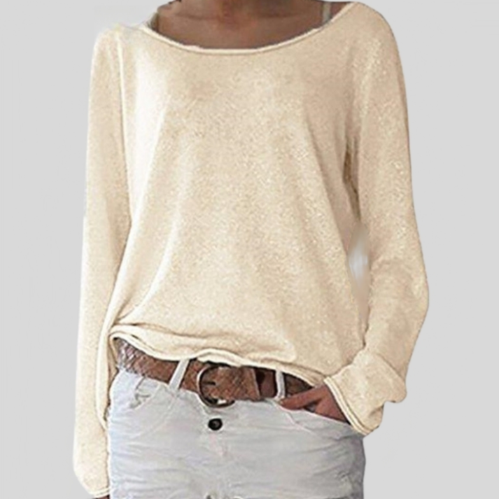 Roséa | Women's Lightweight Pullover Jumper Soft Relaxed Fit Round Neck Cosy Casual Sweater-Women's Long Sleeve Tops-Beige-S-