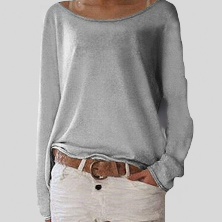Roséa | Women's Lightweight Pullover Jumper Soft Relaxed Fit Round Neck Cosy Casual Sweater-Women's Long Sleeve Tops-Gray-S-
