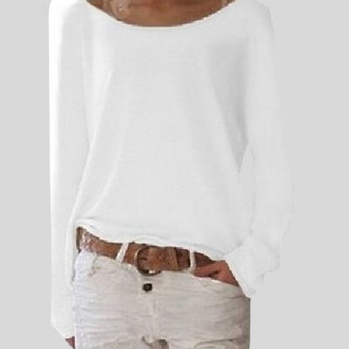 Roséa | Women's Lightweight Pullover Jumper Soft Relaxed Fit Round Neck Cosy Casual Sweater-Women's Long Sleeve Tops-White-S-