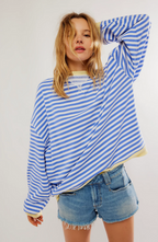 Tahlia Women's Striped Oversized Sweater-Women's Sweater-CAMOUFIT-Sky Blue-S-Camoufit