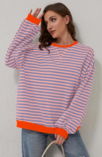 Tahlia Women's Striped Oversized Sweater-Women's Sweater-CAMOUFIT-Orange & Blue-S-Camoufit