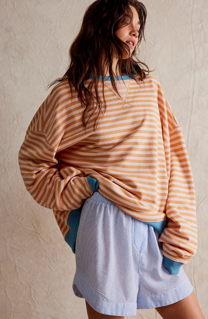 Tahlia Women's Striped Oversized Sweater-Women's Sweater-CAMOUFIT-Orange Stripes-S-Camoufit