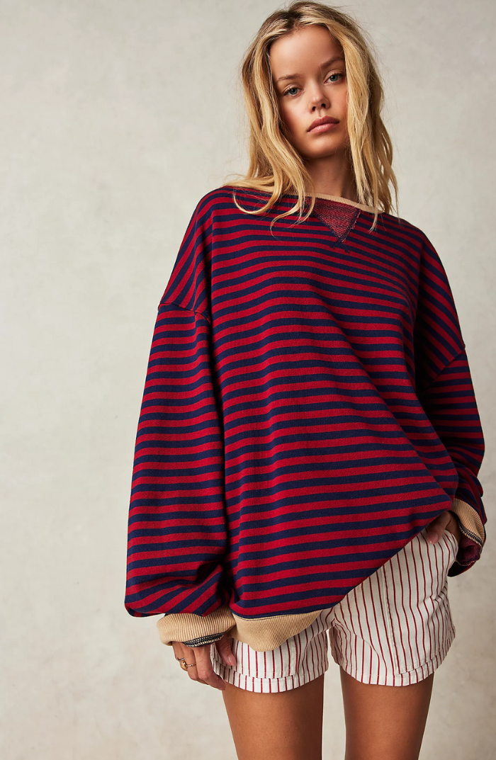 Tahlia Women's Striped Oversized Sweater-Women's Sweater-CAMOUFIT-Black & Red-S-Camoufit