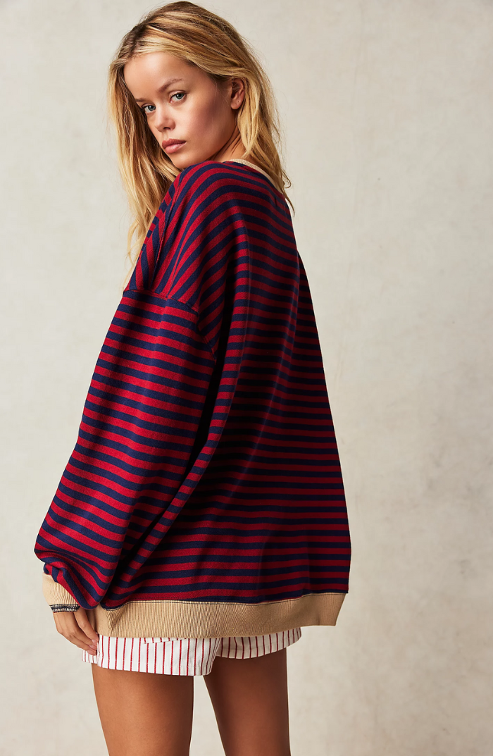 Tahlia Women's Striped Oversized Sweater-Women's Sweater-CAMOUFIT-Green & Pink-S-Camoufit