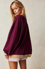 Tahlia Women's Striped Oversized Sweater-Women's Sweater-CAMOUFIT-Green & Pink-S-Camoufit