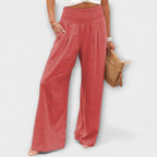 Solenne | Wide Leg Pants for Women - Casual Mid Rise Loose Relaxed Versatile Fit-Women's Pants-Pink-S-Camoufit