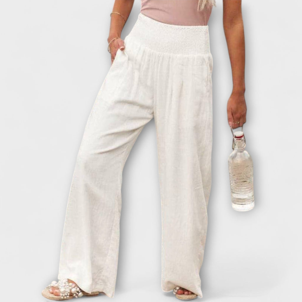 Solenne | Wide Leg Pants for Women - Casual Mid Rise Loose Relaxed Versatile Fit-Women's Pants-White-S-Camoufit