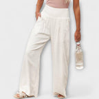 Solenne | Wide Leg Pants for Women - Casual Mid Rise Loose Relaxed Versatile Fit-Women's Pants-White-S-Camoufit