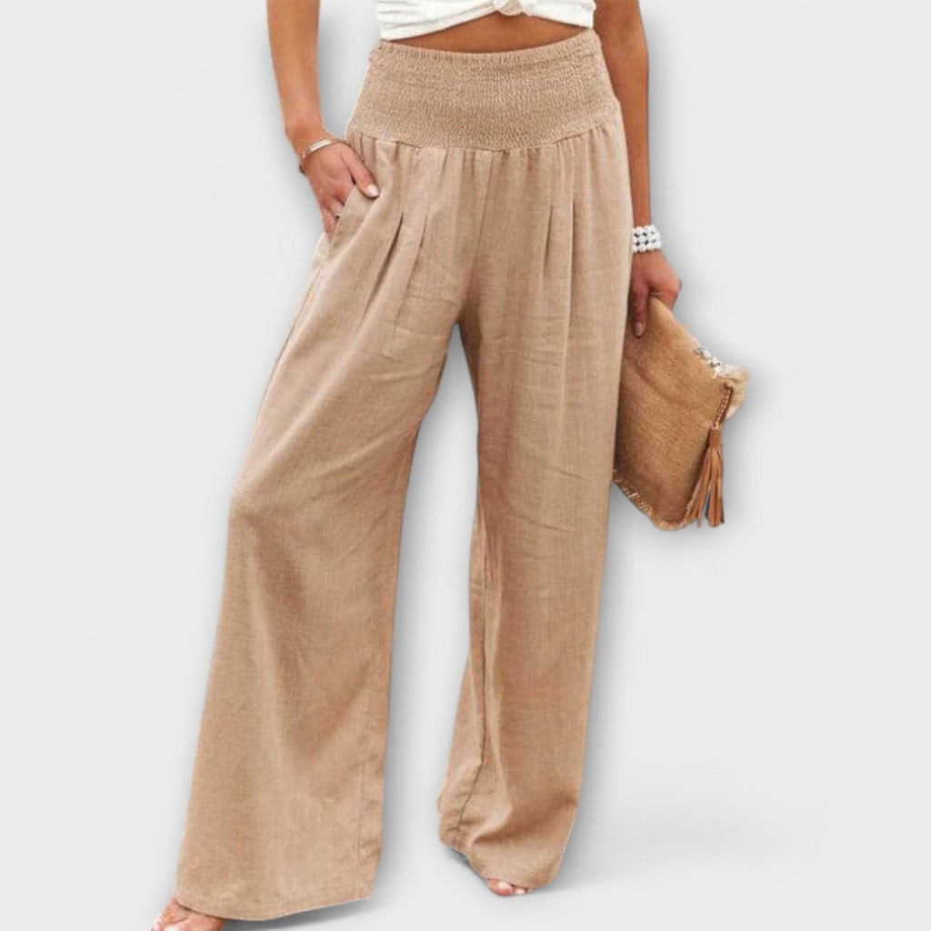 Solenne | Wide Leg Pants for Women - Casual Mid Rise Loose Relaxed Versatile Fit-Women's Pants-Khaki-S-Camoufit
