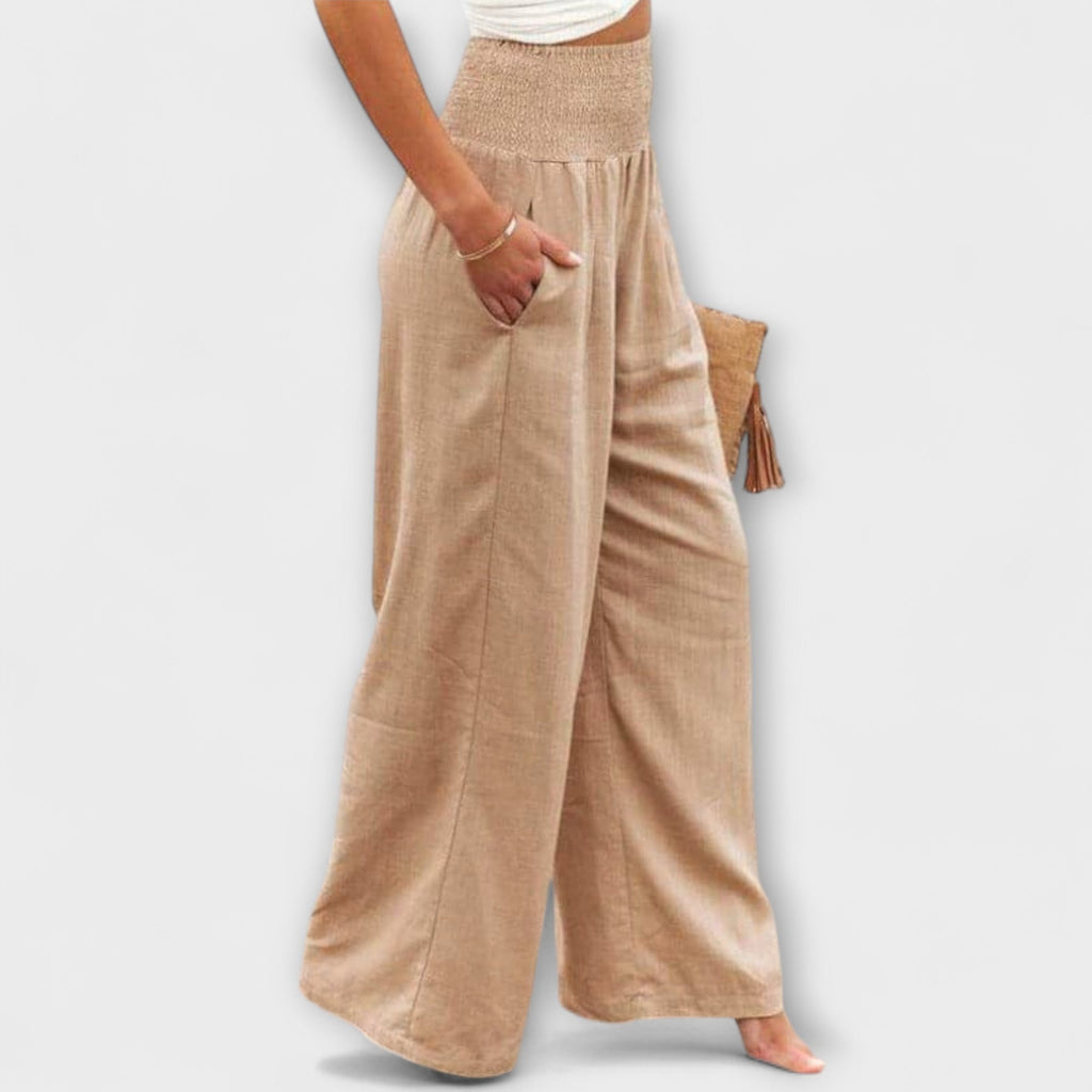 Solenne | Wide Leg Pants for Women - Casual Mid Rise Loose Relaxed Versatile Fit-Women's Pants-Purple-S-Camoufit