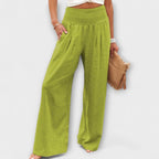 Solenne | Wide Leg Pants for Women - Casual Mid Rise Loose Relaxed Versatile Fit-Women's Pants-Light Green-S-Camoufit