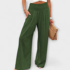 Solenne | Wide Leg Pants for Women - Casual Mid Rise Loose Relaxed Versatile Fit-Women's Pants-Green-S-Camoufit