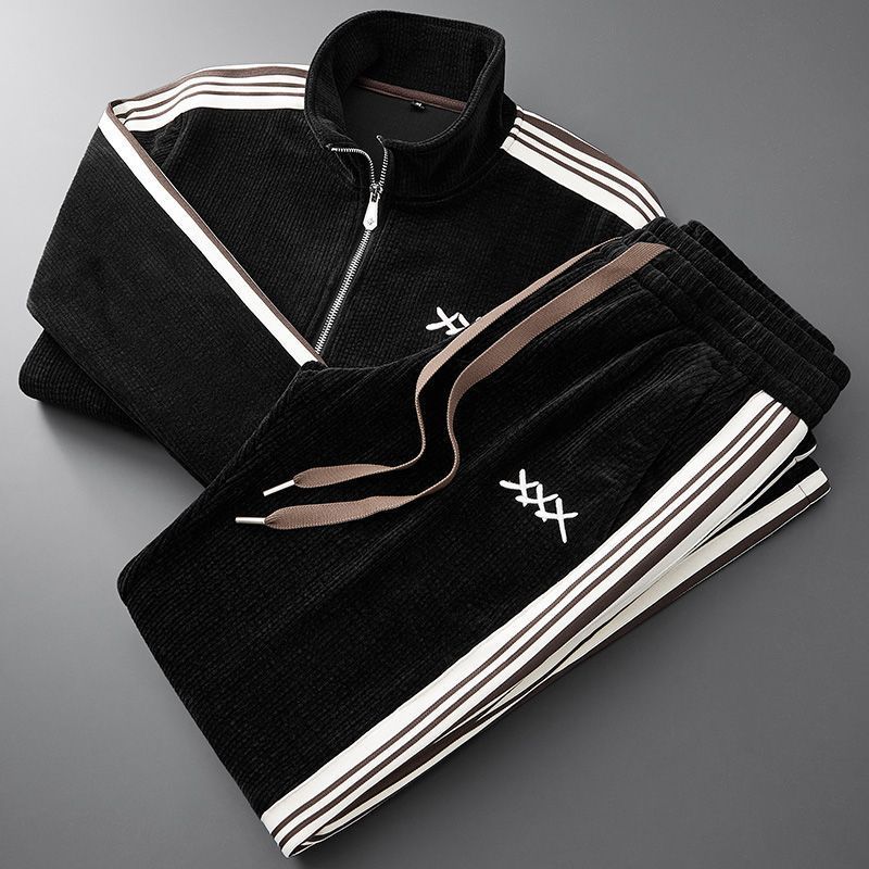 Men's Corduroy Winter Tracksuit Set – Warm Relaxed Comfort Fit-Men's Tracksuit-Jet Black-XS-