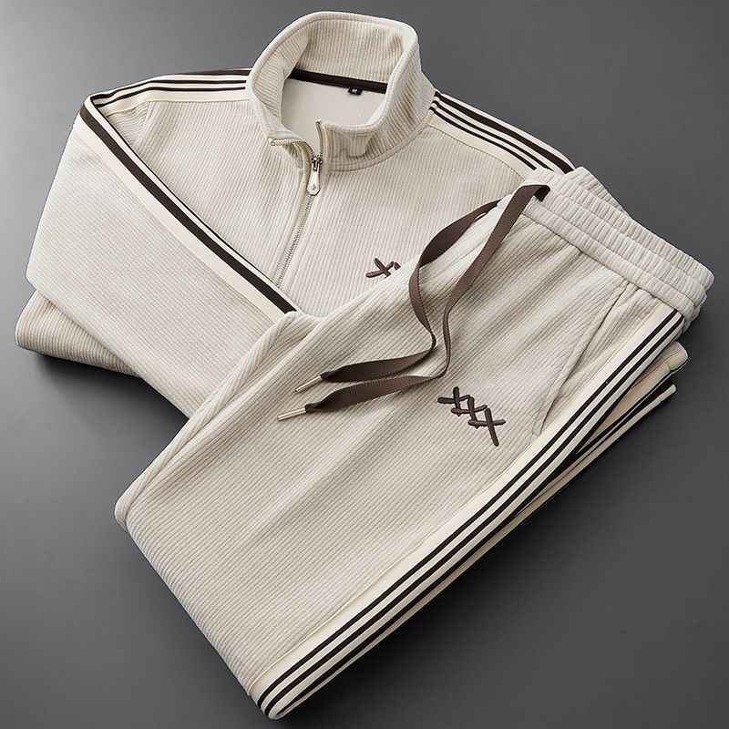 Men's Corduroy Winter Tracksuit Set – Warm Relaxed Comfort Fit-Men's Tracksuit-Legacy Cream-XS-