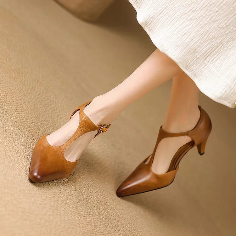 Triana | Women’s Genuine Leather Heels – Chic Artisan Stiletto & Refined Slimming Silhouette-Pointed Heels-Brown-4-