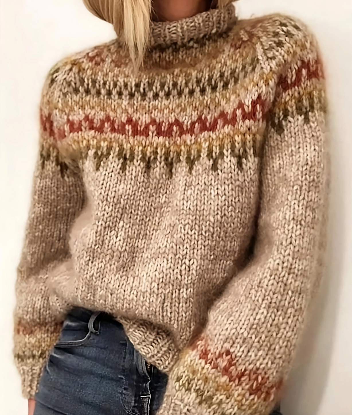 Sigrid | Turtleneck Norwegian Sweater Women Warm Knit-Women's Knitted Sweater-Beige-S-Camoufit