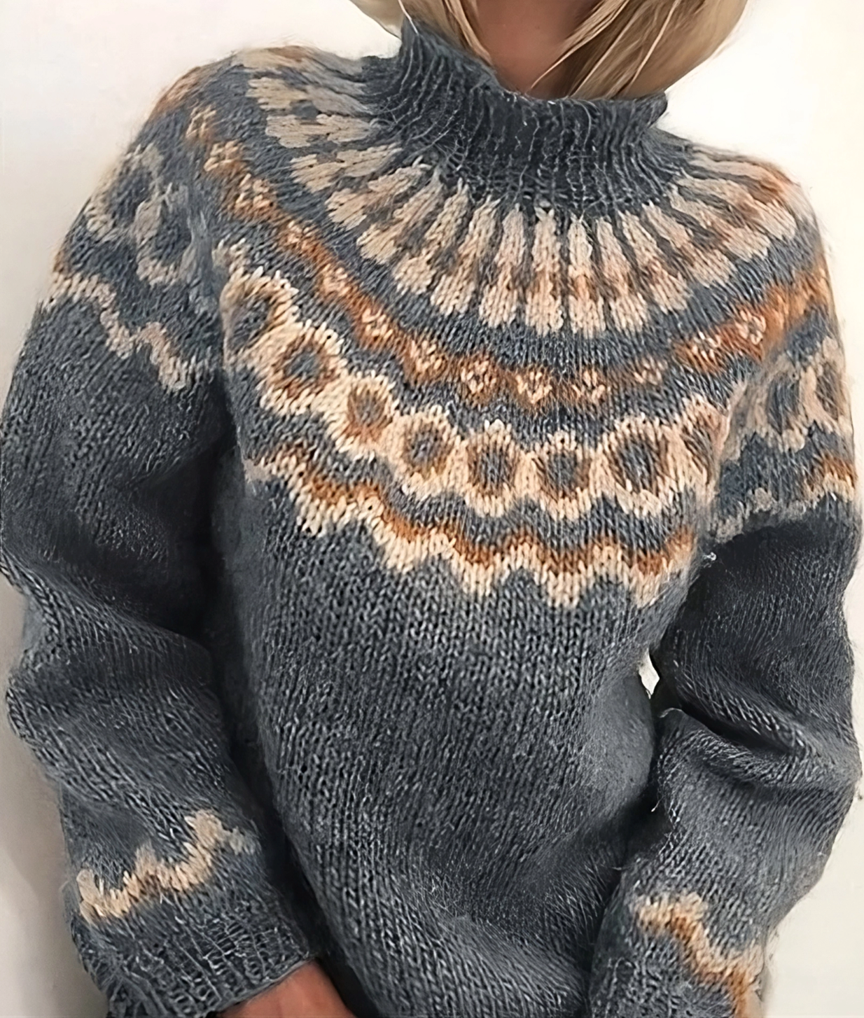 Sigrid | Turtleneck Norwegian Sweater Women Warm Knit-Women's Knitted Sweater-Blue-S-Camoufit
