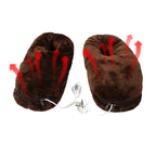 Brown heated slippers with red warming lines and included white power cable