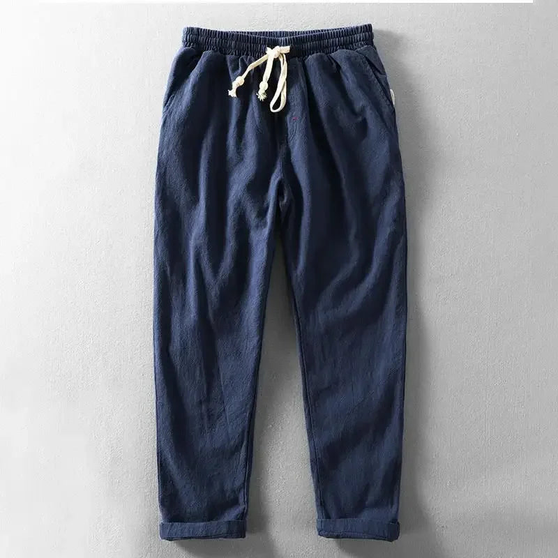 Men's Breathable Linen Trousers – Lightweight Summer Comfort Fit-Men's Linen Pants-Dark blue-S-