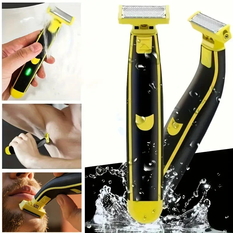 Men’s electric foil shaver, black and yellow with protective guard and open head