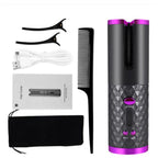 Gray automatic curling iron with pink base and diamond texture pattern.