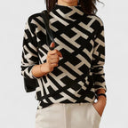 Sephira | Women's Geometric Knit Sweater - Long Sleeve Modern Pattern Pullover