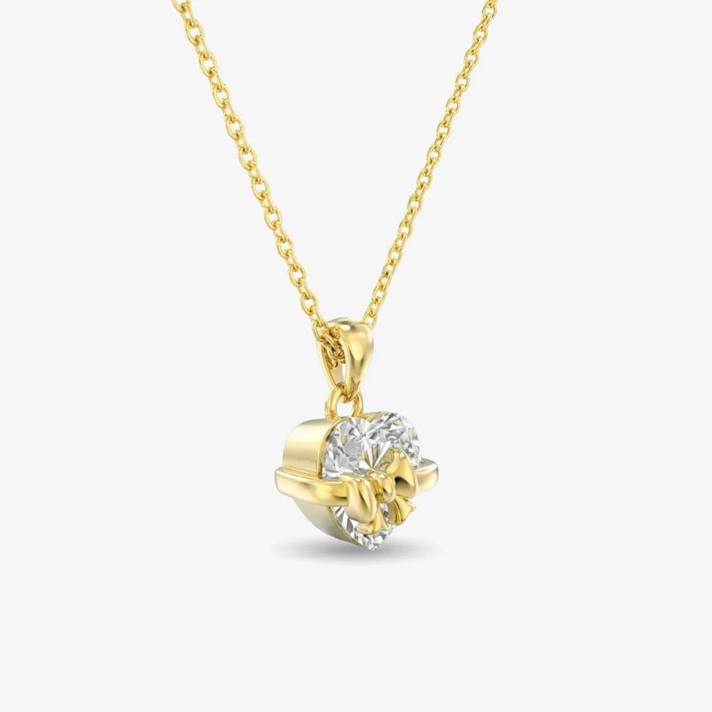 Yavina | Heart Necklace for Women - Gold Bow Sparkling Stone Delicate Elegant Fit-Necklaces-Gold-Camoufit