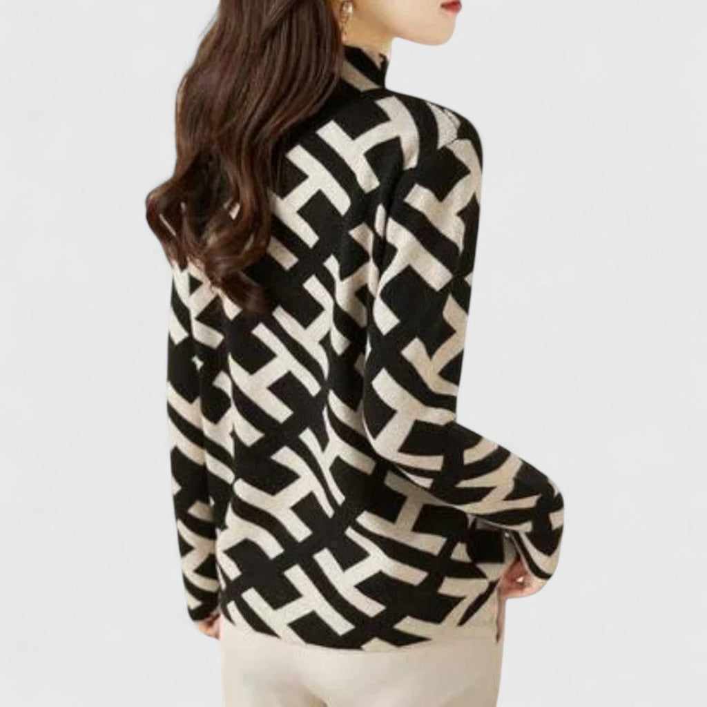 Sephira | Women's Geometric Knit Sweater - Long Sleeve Modern Pattern Pullover
