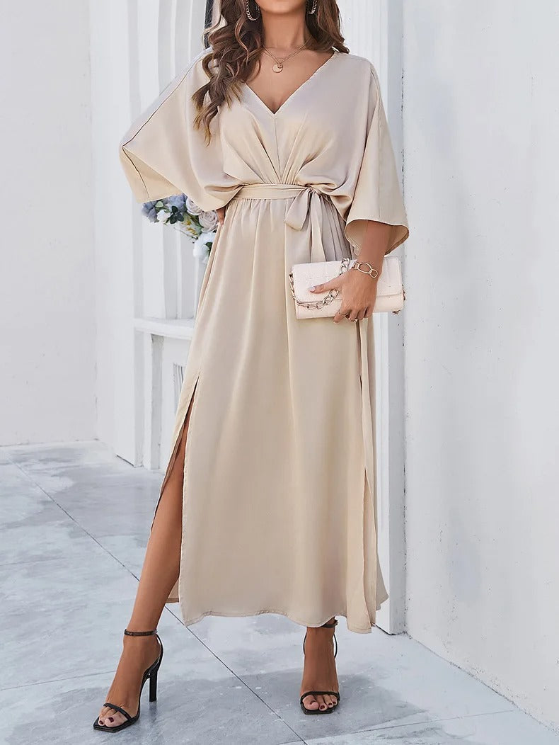 Women's Elegant V-Neck Spring Dress Flowy Lightweight Flattering Fit for Every Occasion-Dresses-Champagne-S-