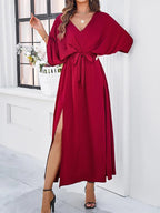Women's Elegant V-Neck Spring Dress Flowy Lightweight Flattering Fit for Every Occasion-Dresses-Red-S-