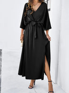 Women's Elegant V-Neck Spring Dress Flowy Lightweight Flattering Fit for Every Occasion-Dresses-Black-S-