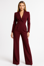 Céllia | Women's V Neck Wide Leg Jumpsuit Wrap Front Tailored Structured Elegant Evening Playsuit-Jumpsuit-Red-S-Camoufit