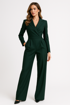 Céllia | Women's V Neck Wide Leg Jumpsuit Wrap Front Tailored Structured Elegant Evening Playsuit-Jumpsuit-Green-S-Camoufit
