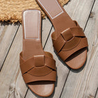 Roséa | Slip On Sandals for Women - Smooth Flat Slipper Elegant Comfort Fit-Women's Sandals-Brown-5-Camoufit
