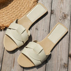 Roséa | Slip On Sandals for Women - Smooth Flat Slipper Elegant Comfort Fit-Women's Sandals-Beige-5-Camoufit