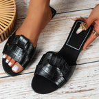 Roséa | Slip On Sandals for Women - Smooth Flat Slipper Elegant Comfort Fit-Women's Sandals-Black-5-Camoufit