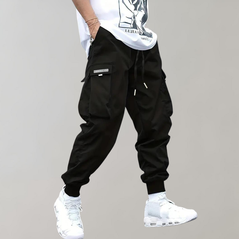 Dorian Men's Slim Leg Cargo Pants – Versatile Multi-Pocket Utility Trousers-Cargo Pants-CAMOUFIT-Black-S-Camoufit