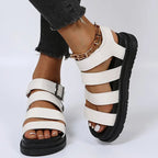 Women's Chunky Platform Gladiator Sandals with Strappy Upper Buckle Ankle Strap Summer Shoes-Women's Sandals-White-4-